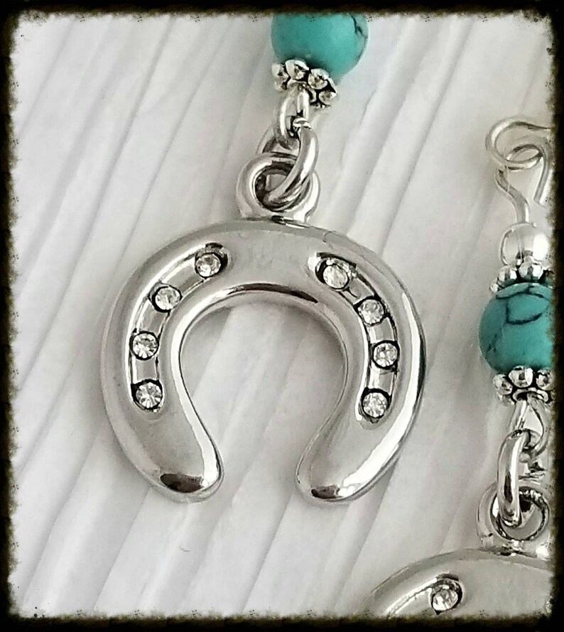 Silver Upside Down Horseshoe Turquoise Howlite Dangle Drop Etsy