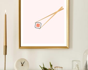 Sushi and Chopsticks - Digital Wall Art Print | Japanese Cuisine