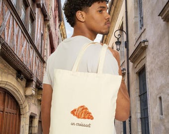 French Croissant Canvas Tote Bag, Preppy Style Carryall