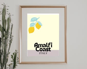 Yellow Amalfi Coast Digital Wall Art with Lemons - Instant Download - Available in 5 Sizes