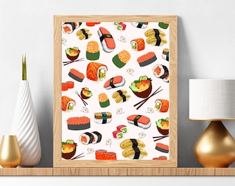 Sushi Lover's Delight - Digital Wall Art Print | Japanese Cuisine