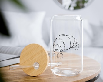 Vaso Croissant Sipper, 473 ml (16 oz), vidrio templado con pajita