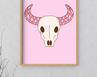 Pink Western Skull Digital Print – Instant Download, 5 Sizes Available