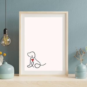 Dog Outline with Red Heart Digital Print | Minimalist Pet Wall Art | Dog Lover Gift l 5 Sizes