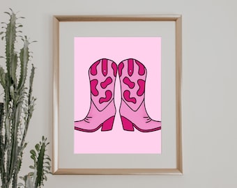 Pink Cowboy Boots Digital Print – Instant Download, 5 Sizes Available