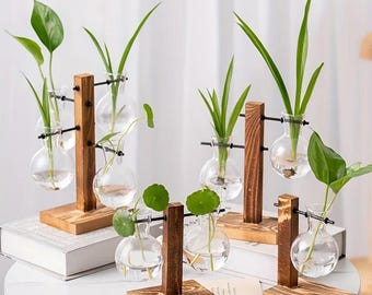 DIY Plant Propagation Vase Gardening Planter Set  Hydroponic Houseplant Stand Unique Plant Pot Rustic Propagation Station Gift Set