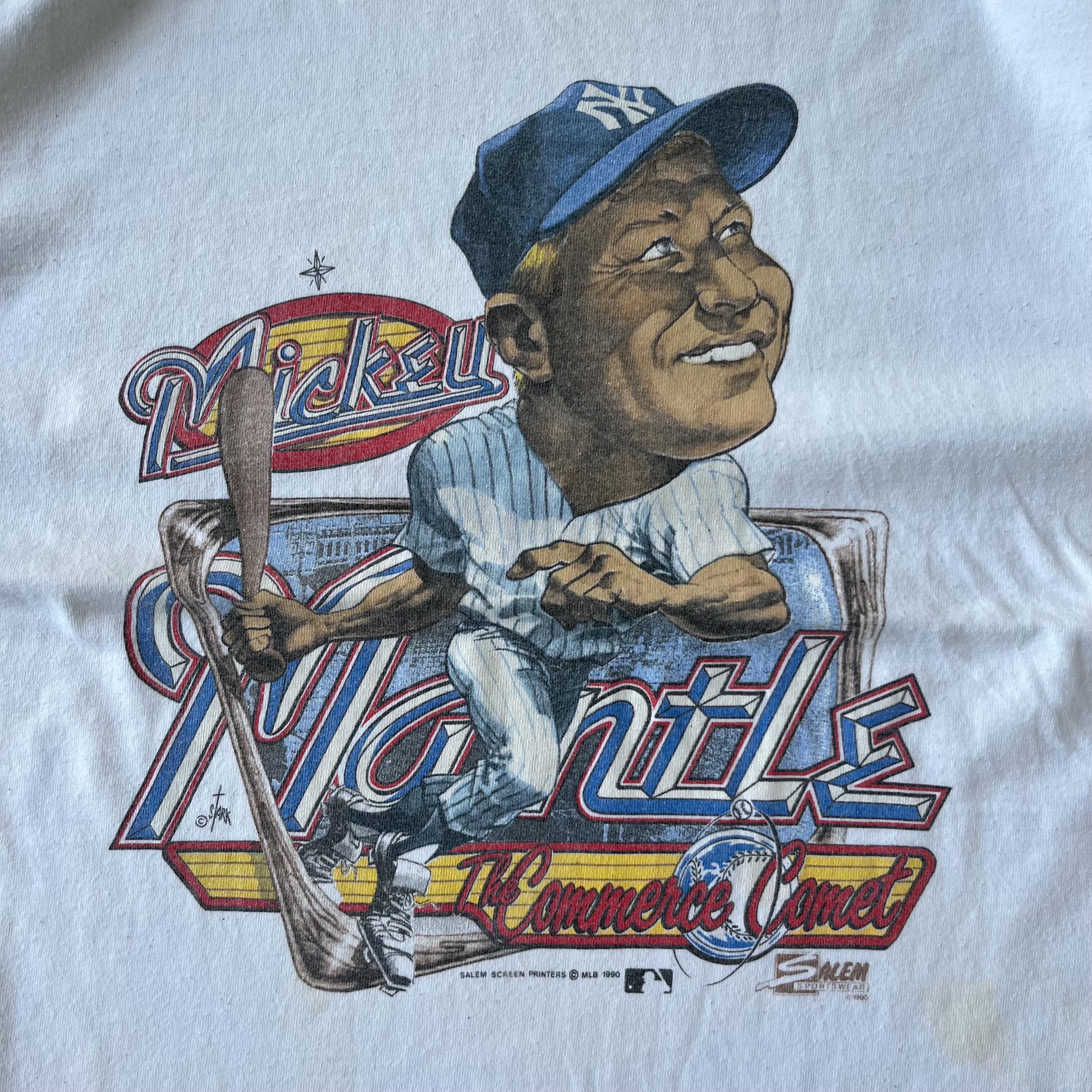 VINTAGE 90 Mickey Mantle Shirt ,salem Sportswear Caricature New