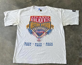 Vintage 90s Atlanta Braves T-Shirt, Sport Retro Baseball Champions National League Western Division MLB Graphic Tee, Nostalgia Souvenir Gift