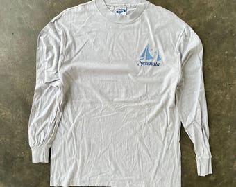 Vintage 90s Serenata Sailboat Long Sleeve T-Shirt, Retro Minimalist Style Graphic Tee, Ocean Summer Vacation Vibes Memories Souvenir Gift L