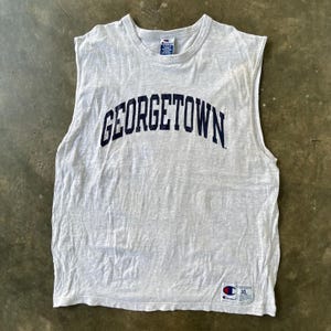 Vintage 90s Champion Georgetown University Sleeveless T-Shirt, NCAA College Alumni Graphic Tee, Retro Sportswear Tank Top Souvenir Gift XL