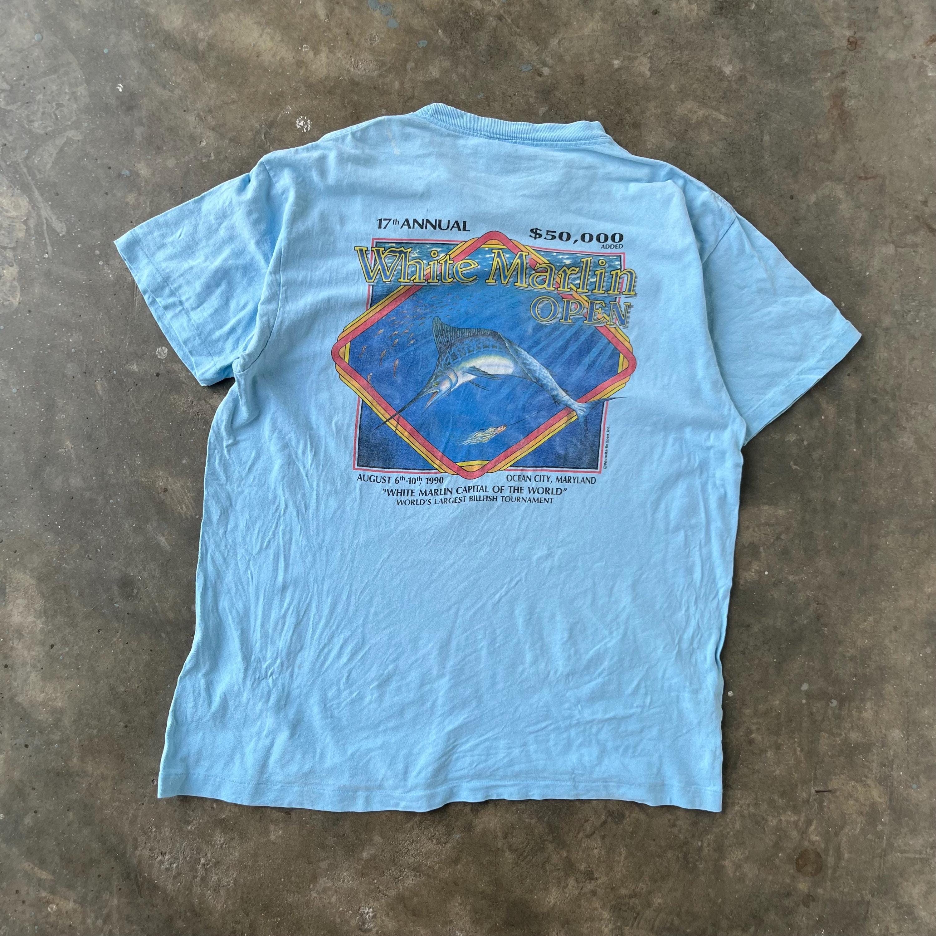 Vintage 90s White Marlin Open T-shirt, Retro Ocean City Maryland