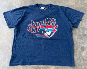 Vintage 90s Toronto Blue Jays T-Shirt, Retro 1989 MLB Baseball Sports Fan Navy Blue Crewneck Trench Mfg Graphic Tee, Nostalgia Souvenir Gift