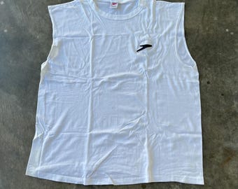 Vintage 90s Speedo Sleeveless T-Shirt, White Minimal Logo Single Stitch Muscle Sports Swim Casual Gym Tank Top Tee, Nostalgia Souvenir Gift