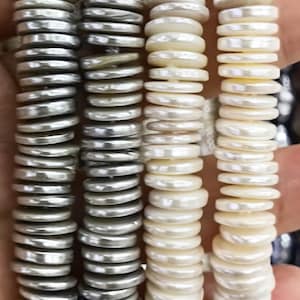 Full 15.5" White Shell Pearl Round Coin Slice  Wheel Rondelle 8-12mm Grey pearl Spacer Loose Beads DIY Jewelry Making Materials
