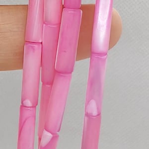 Baby Pink Red Natural White Mother of Pearl Column Beads (15.5" Strand)