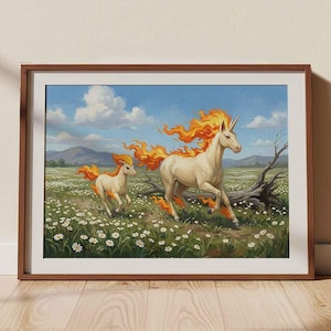 5 Pinturas al oleo digital de Rapidash (galar) , Spectrier, Glastrier, Mudsdale. Fauna pokemon de caballos, increible colección HD 300dpi