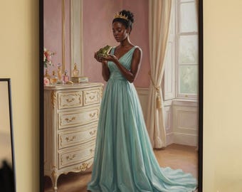 Digital oil painting. Princess, Digital download of oil painting of the Princess and the Frog. Art inspiration jpg full HD 300dpi Tiana.