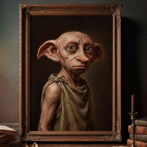 Retrato al oleo digital de Dobby, elfo domestico, ser magico. Retrato de Dobby. Descarga digital. Pintura digital al oleo, jpg HD Arte mural