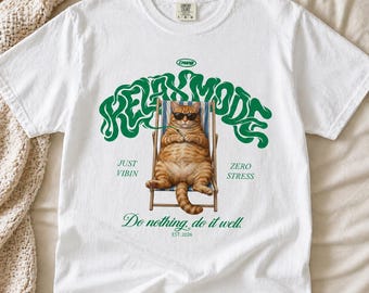 Unisex t-shirt, relaxed orange cat, cannabis cat print, cute vintage bohemian t-shirts with exclusive style, cool soft cotton