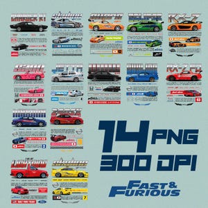 14 PNG Fast and Furious- Nissan Skyline, Supra, Charger R/T, Honda S2000, Eclipse, RX7. T-Shirt Prints (black & White) DTF, Sublimation, etc