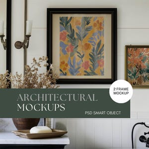 PSD Wall art Mockup Bathroom Farmhouse Frame Mockup PSD Wall art Mockup Smart Object Mockup Vertical Cottagecore Decor Print Mockup Vintage