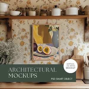 Vertical Frame Mockup Kitchen Modern Farmhouse Cottagecore Kitchen Frame Mockup  Kitchen PSD Smart Object Wall Decor Mockup