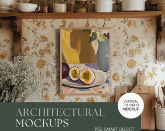 Modern Farmhouse Vertical Frame Mockup, Kitchen Wall Art (PSD)