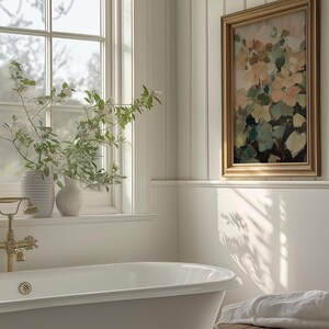 PSD Wall art Mockup Bathroom Farmhouse Frame Mockup PSD Wall art Mockup Smart Object Mockup Vertical Cottagecore Decor Print Mockup Vintage