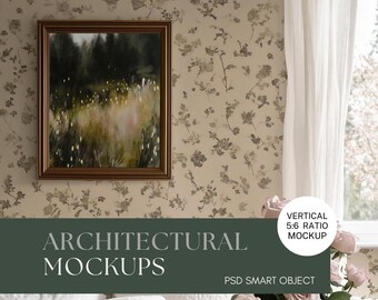 Rustic Living Room Wall Art Mockup, Vertical Frame (PSD)