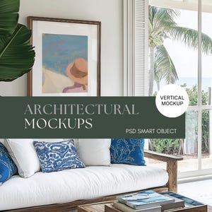 Beach House Wall Art Mockup, Coastal Frame Design, Digital Interior Mockup for Stylish Home Decor, PSD Mockup