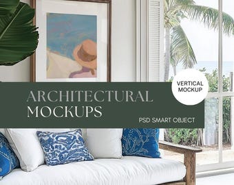 Beach House Wall Art Mockup, Coastal Frame Design (PSD Mockup)