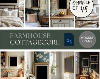 PSD Wall art Mockup Bundle Farmhouse Frame Mockup PSD Wall art Mockup Smart Object Mockup Vertical Cottagecore Decor Print Mockup Vintage