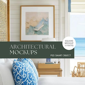 Beach House Wall Art Mockup, Coastal Frame, Square Frame Mockup, Coastal Interior Mockup, PSD Mockup