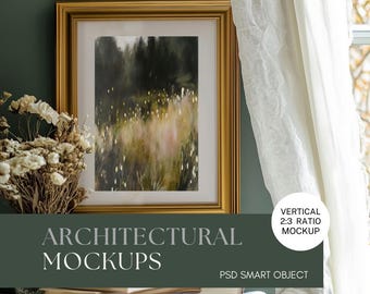 Rustic Cottagecore Wall Art Mockup, Vintage Vertical Frame (PSD)