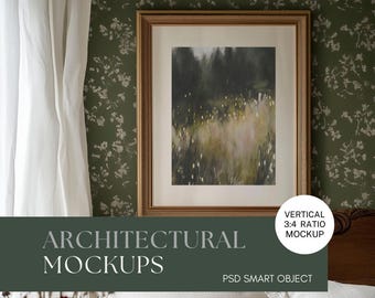 Rustic Living Room Vertical Frame Mockup (PSD)