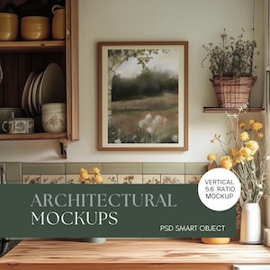 Vertical Frame Mockup Kitchen Modern Farmhouse Cottagecore Kitchen Frame Mockup  Kitchen PSD Smart Object Wall Decor Mockup