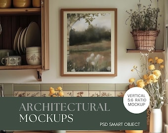 Vertical Frame Mockup, Modern Farmhouse Kitchen (PSD Smart Object)