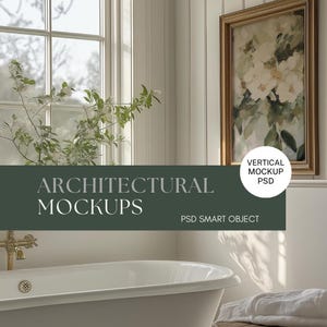 PSD Wall art Mockup Bathroom Farmhouse Frame Mockup PSD Wall art Mockup Smart Object Mockup Vertical Cottagecore Decor Print Mockup Vintage