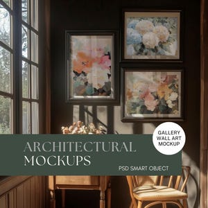 PSD Wall art Mockup Cottagecore Gallery Wall Frame Mockup PSD Wall art Mockup Smart Object Mockup Farmhouse Decor Print Mockup Vintage
