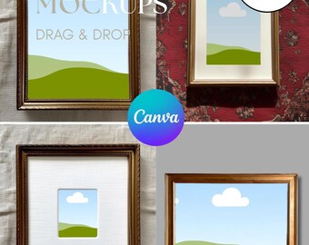 Canva Template Frame Mockup Drag and Drop Bundle of 4, Vintage Simple Mockups