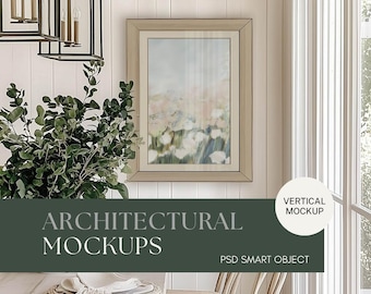 Farmhouse Frame Mockup | Vertical Wall Art, PSD Smart Object (Digital Download)