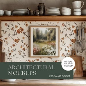 Vertical Frame Mockup Kitchen Modern Farmhouse Cottagecore Kitchen Frame Mockup  Kitchen PSD Smart Object Wall Decor Mockup