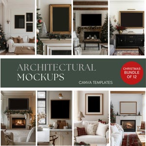 Christmas Frame Mockup Bundle of 12, Christmas Mockup , Mockup Digital Wall Art, Canva Template, Frame Mockup modern Farmhouse Interior