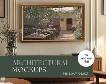 Horizontal TV vintage Frame 16x9 ratio Mockup PSD Photoshop Smart Object Modern decor Digital Download