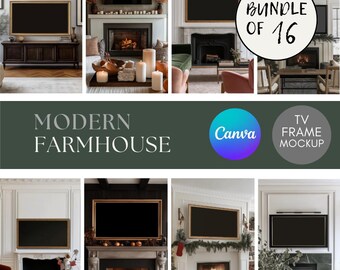 Canva TV Art Mockup Modern Interior Bundle Samsung Tv Art Mockup Tv Mockup Canva Template 16X9 PNG Drag and Drop Mockup