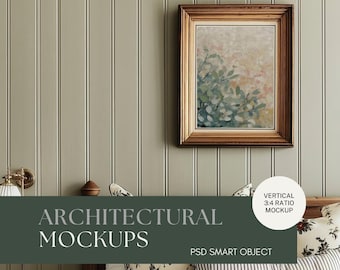 Maquette d'art mural PSD vertical par glisser-déposer, rapport 3 x 4, décoration vintage Cottagecore