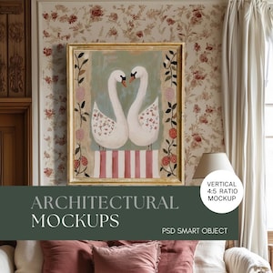 Vertical Frame Mockup Living room Cottagecore Vintage Frame Mockup PSD Smart Object Wall Decor Mockup