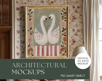 Cottagecore Vertical Frame Mockup, Living Room Wall Art (PSD)