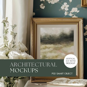 PSD Wall art Mockup Rustic Cottagecore vertical 3x4 Frame Mockup Detail Wall art Mockup Smart Object Mockup Print Mockup Vintage