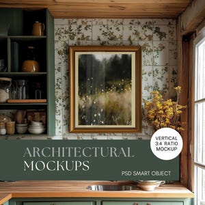 Vertical Frame Mockup Kitchen Modern Farmhouse Cottagecore Kitchen Frame Mockup  Kitchen PSD Smart Object Wall Decor Mockup
